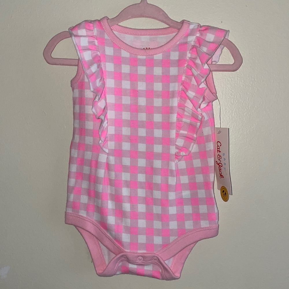 Neon Pink + White Checkered Onesie